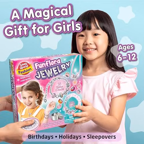 Small World Toys Funflora Jewelry Bracelet Making Kit, Multicolour DIY Friendship Bracelet Set with 24 Charms and Beads and Jewelry Box – 2