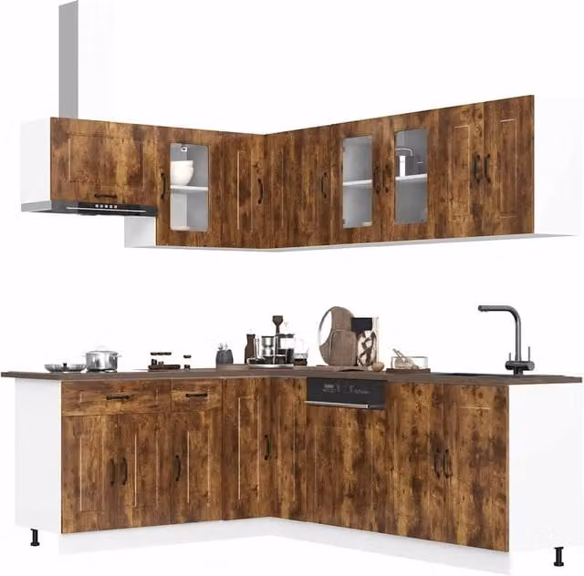 Berkfield Home Kalmar 11 Piece Modern Kitchen Cabinet Set in Smoked Oak Brown Engineered Wood – 1