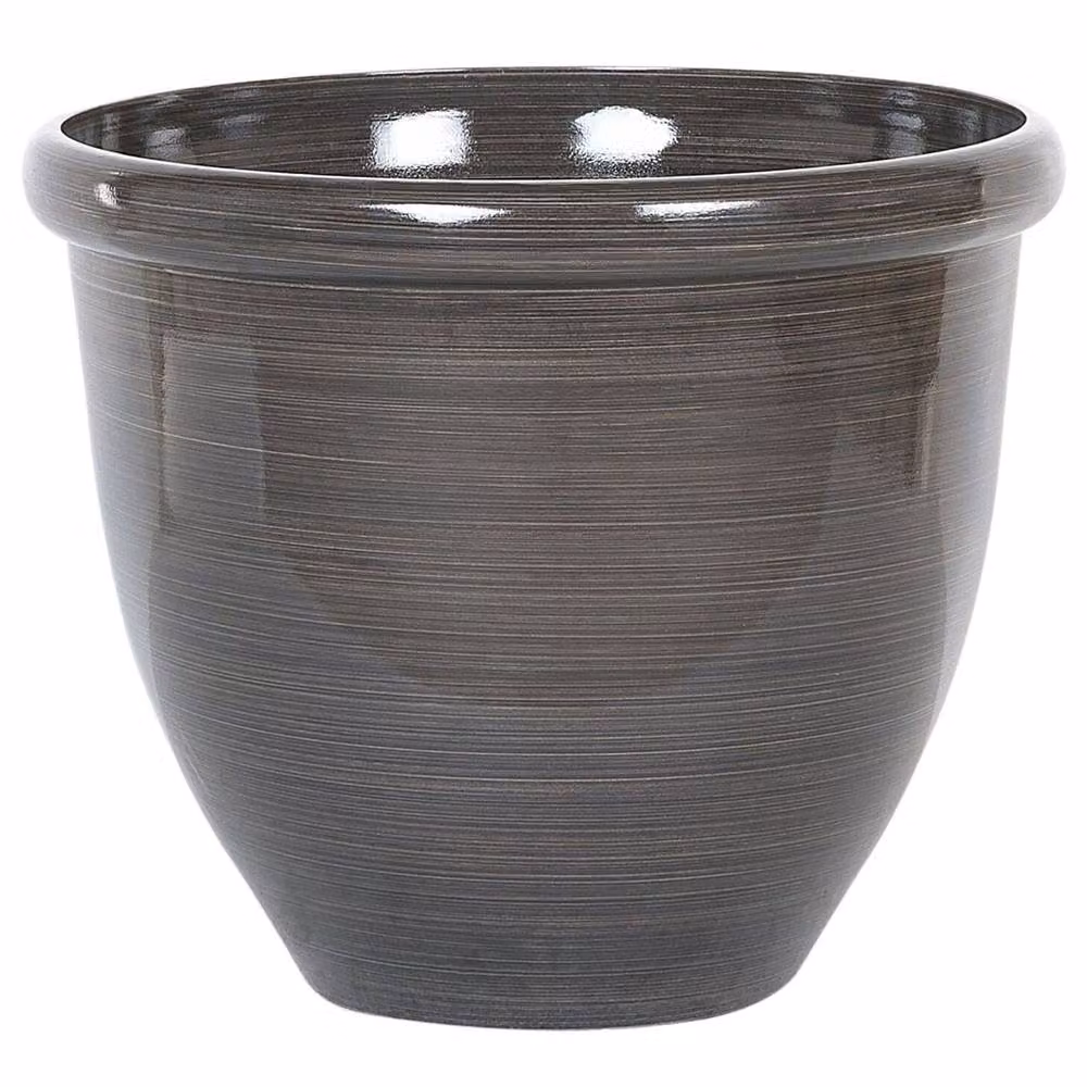 Wyld and Coco Brown Round Stone Polyresin High Gloss Planter Tub, Diameter: 49 cm – 2