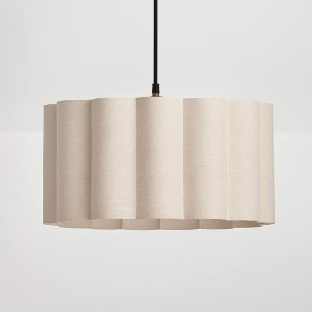 CGC Lighting Sabrina Scalloped Drum Lampshade in Beige Linen, W: 44 cm, H: 20 cm – 1