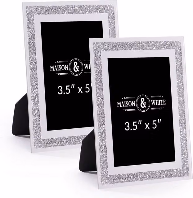 Maison & White Silver Rectangular Glass Tabletop Photo Frame, Set of 2
