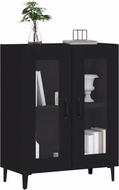 Berkfield Home Black Modern Sideboard with Glass and MDF, W/D/H: 69.5 x 34 x 90 cm