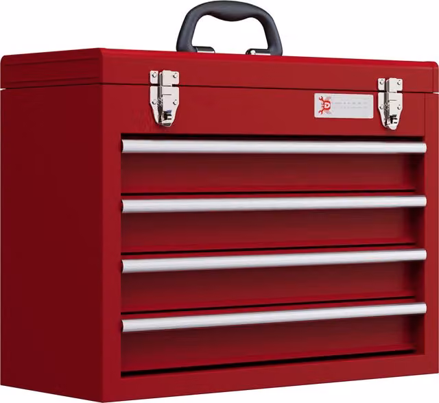 DURHAND Red Metal 4 Drawer Lockable Tool Box with Ball Bearing Runners