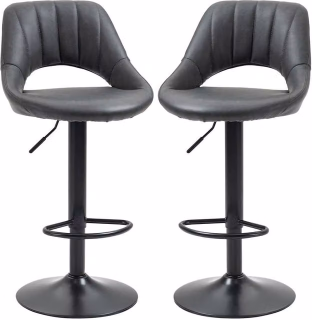 KORVIXA Set of 2 Height Adjustable Swivel Bar Stools in Grey Synthetic Leather – 1