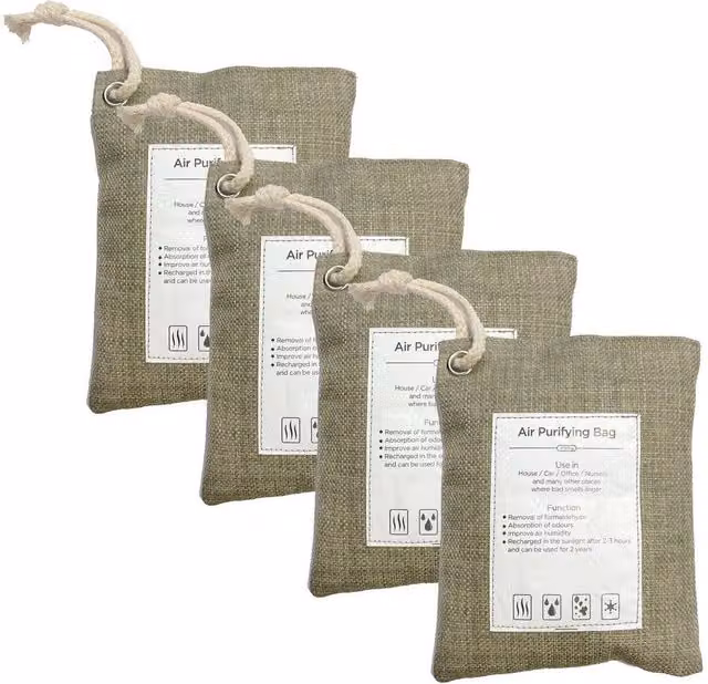 NESTLUNE Natural Bamboo Charcoal Dehumidifying and Air Purifying Bags in Green, 100g