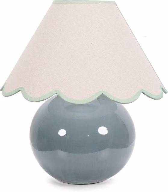 ValueLights Bosco Eucalyptus Ceramic Table Lamp with Scallop Fabric Shade and LED Bulb - Green
