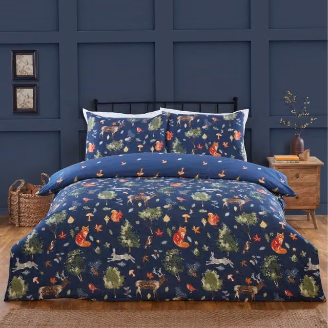 Rapport Home Autumn Floral Reversible Microfibre Polyester Duvet Set and Pillowcase in Blue and Green, W/D/H: 200 x 200 cm, Pillowcase: 50 x 75 cm
