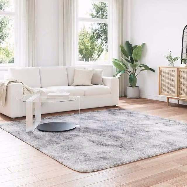 Berkfield Home Navarra Shaggy High Pile Rug in Silver Grey, W/D/H: 240 x 240 x 1 cm, Polyester