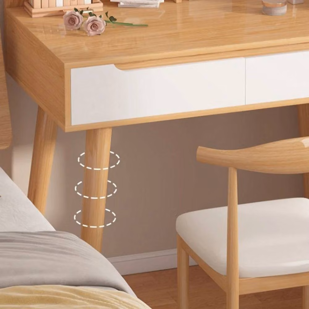 ERGOVEXA Scandinavian Style Bedroom Dressing Table with Mirror and Storage Shelf in Brown – 2