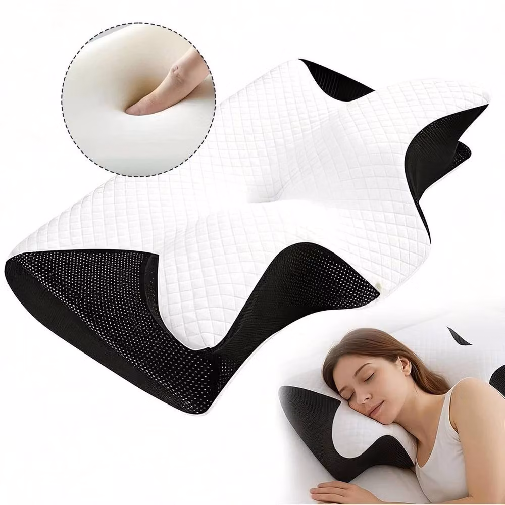PAWNORA 2-in-1 Ergonomic Adult Pillow in Black and White – 2