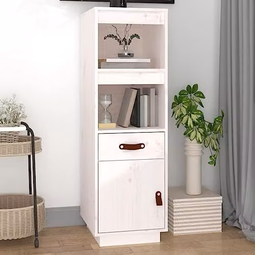 vidaXL Highboard in White Solid Pine Wood, W/D/H: 34.0 x 40.0 x 108.5 cm – 2