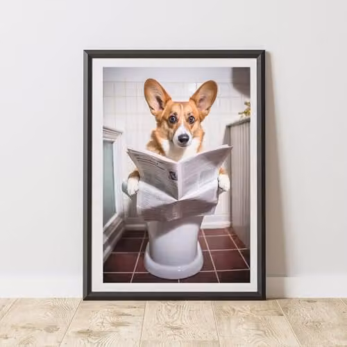 60 Second Makeover Corgi On The Toilet Multicolour Paper Poster, A4