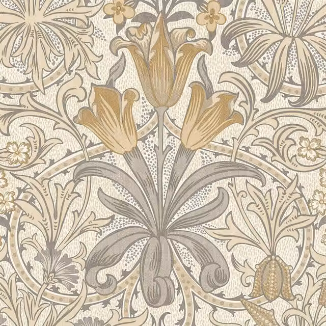 William Morris At Home Woodland Weeds Fabric in Barley and Multicolour Blue