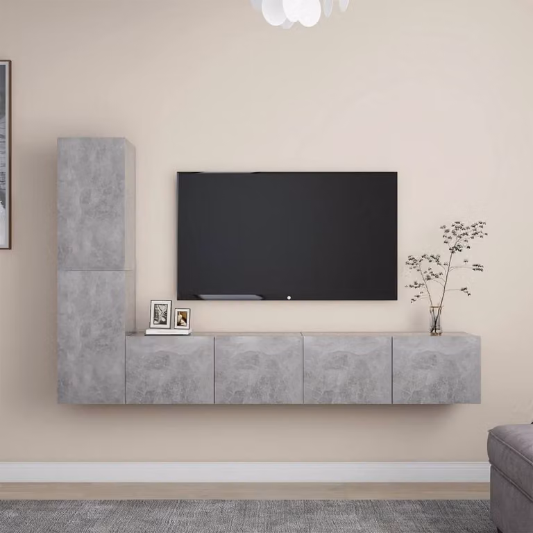 Berkfield Home Practical 4 Piece TV Cabinet Set in Concrete Grey Engineered Wood