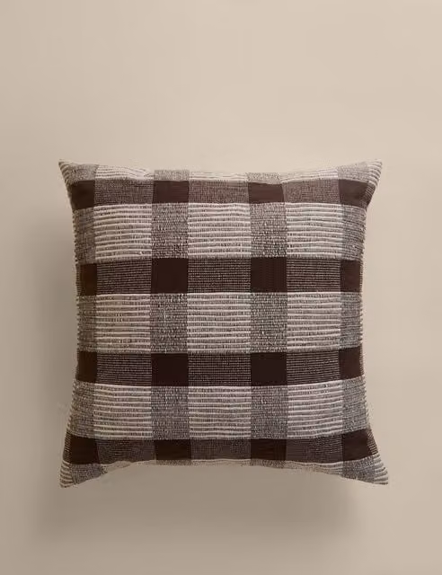 M&S Pure Cotton Checked Textured Square Cushion in Brown