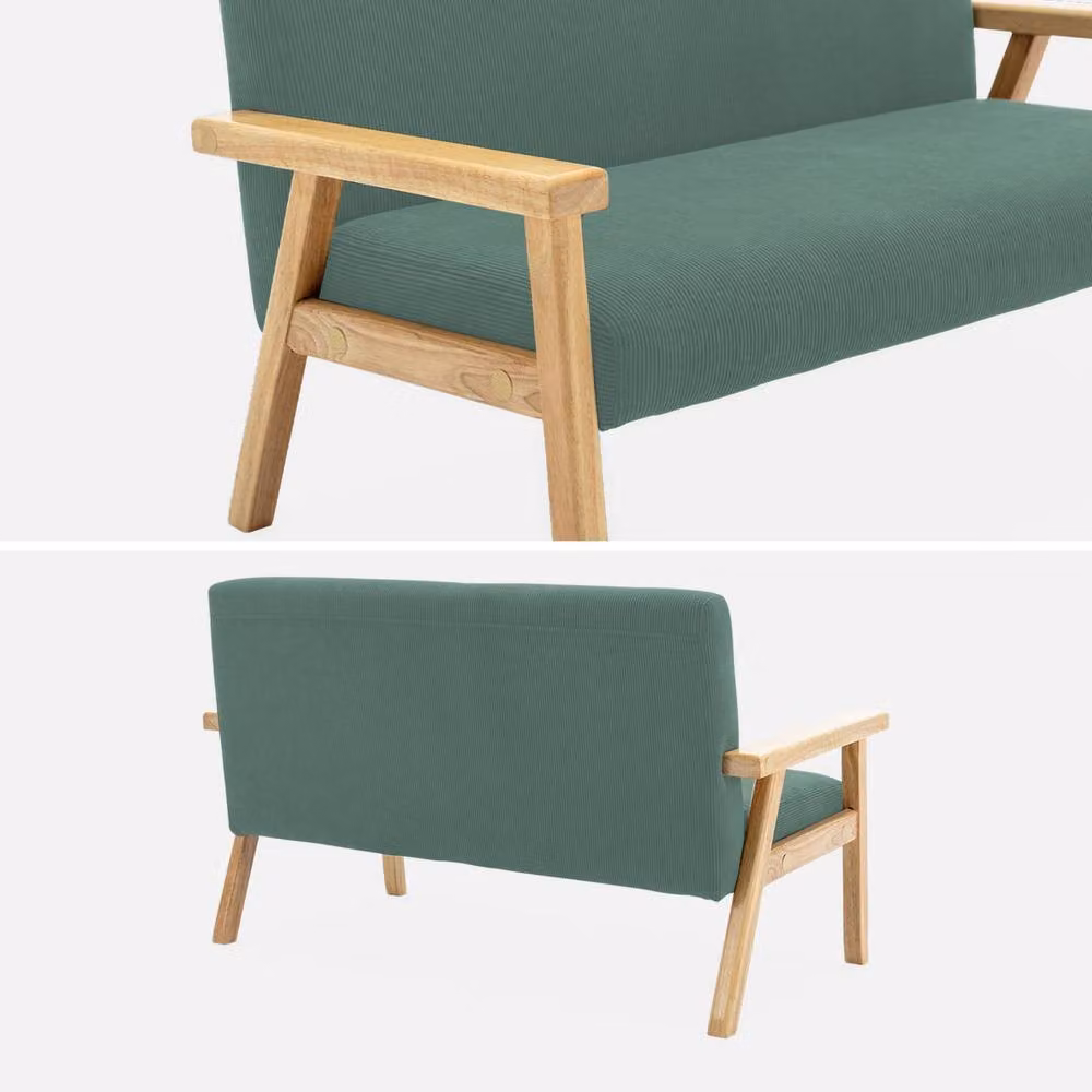 Sweek 2-Seater Children's Corduroy and Hevea Wood Bench in Khaki, W/D/H: 84 x 43.5 x 25 cm – 3