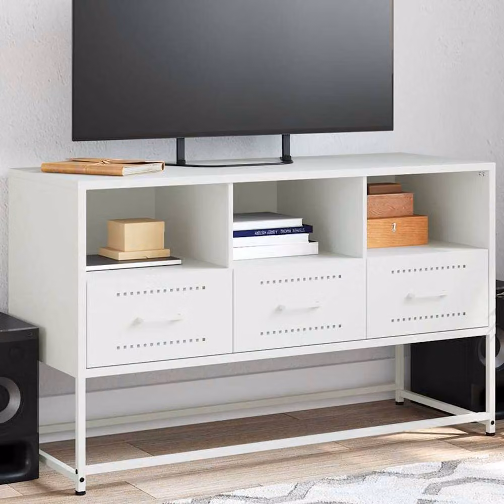 Berkfield Home Modern White Steel TV Cabinet W/D/H: 100.5 x 39 x 60.5 cm – 2