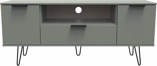 Ready Assembled 2 U Fuji Wide TV Unit with 2 Doors and 1 Drawer in Pale Green
