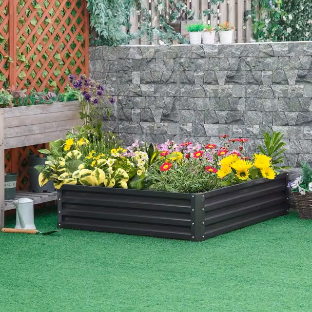 Outsunny Raised Garden Bed Planter in Grey Galvanised Steel, W/D/H: 120 x 30 x 120 cm – 1