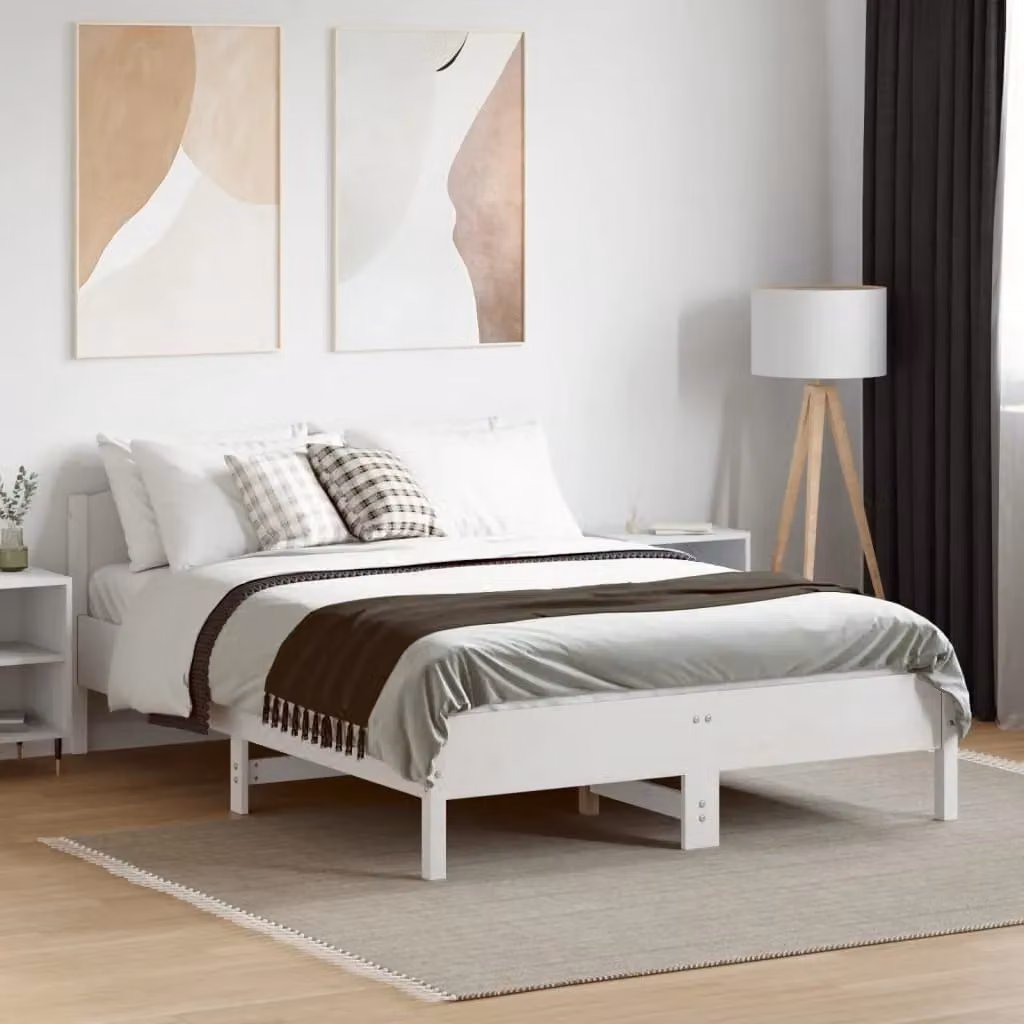 Berkfield Home Small Double Solid Wood Pine Bed Frame, White, W/D/H: 120 x 190 cm – 2