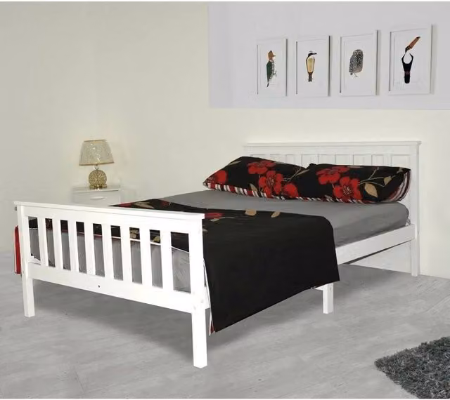 FLAVORA Small Double Bed Frame in White Shaker Style Pine Wood, W/D/H: 120 x 200 cm – 1