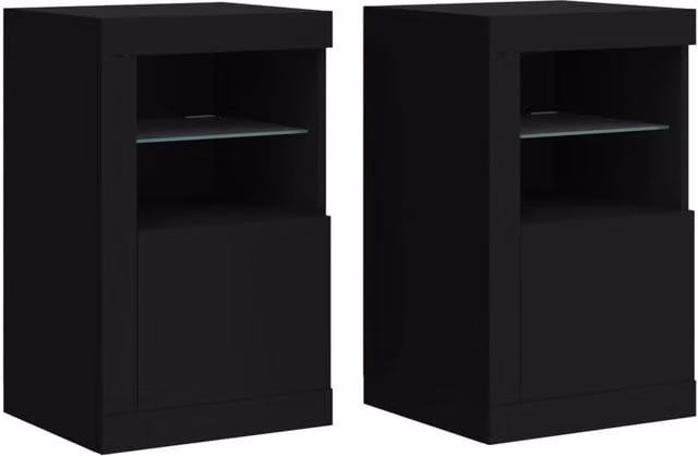 Berkfield Home Set of 2 Modern Black Matt Side Cabinets with Integrated LED Lighting and Glass Doors