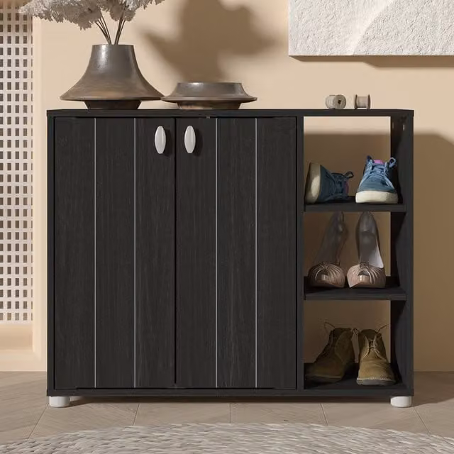 GFW Bideford Rustic Black Oak Shoe Cabinet