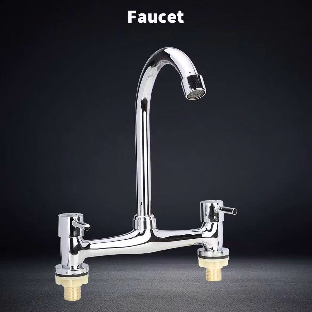 Hinsinc Chrome Swivel Dual Lever Kitchen Mixer Tap in Metallic Silver, H: 52 cm, W: 52 cm – 2