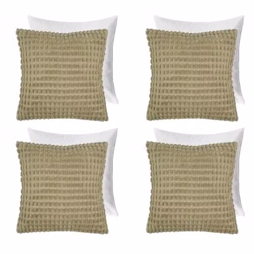 OHS 4 Pack Bobble Textured Filled Cushions with Removable Covers, Green, W/D/H: 45 x 45 x 45 cm
