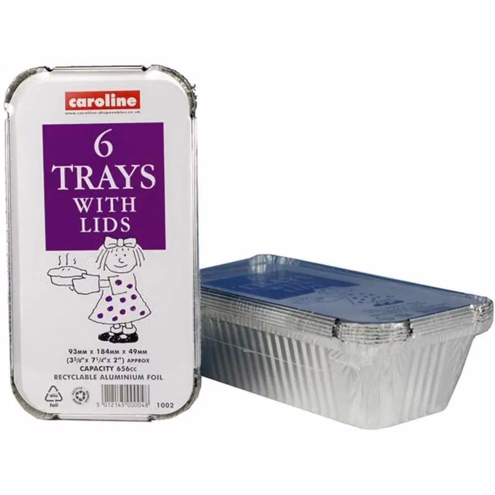 Caroline Rectangular Aluminium Food Containers with Lids, Silver, Pack of 6 – 2