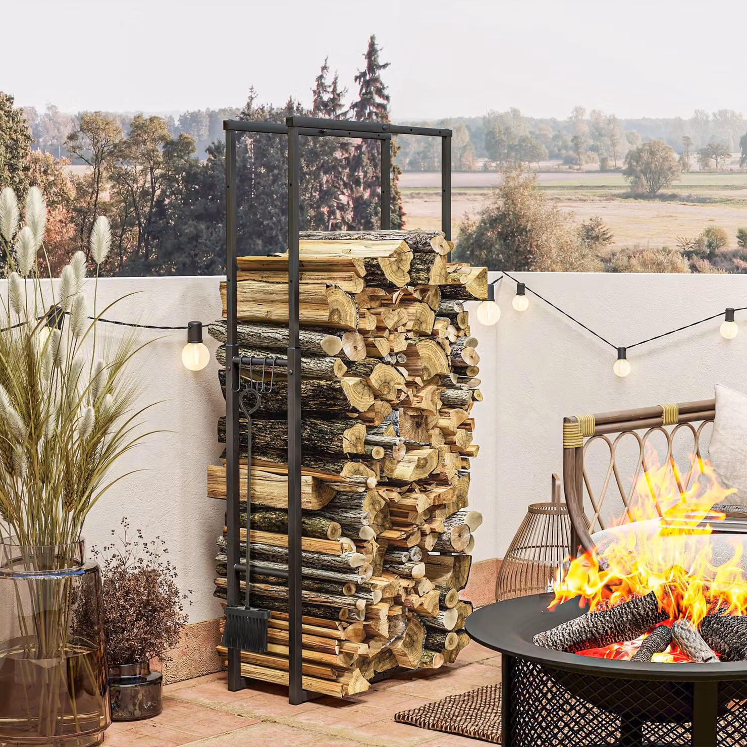 Outsunny Retractable Metal Firewood Log Rack in Black – 2
