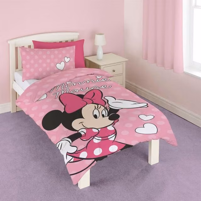 Disney Minnie Mouse Pink Dotted Duvet Cover and Pillowcase Set for Children