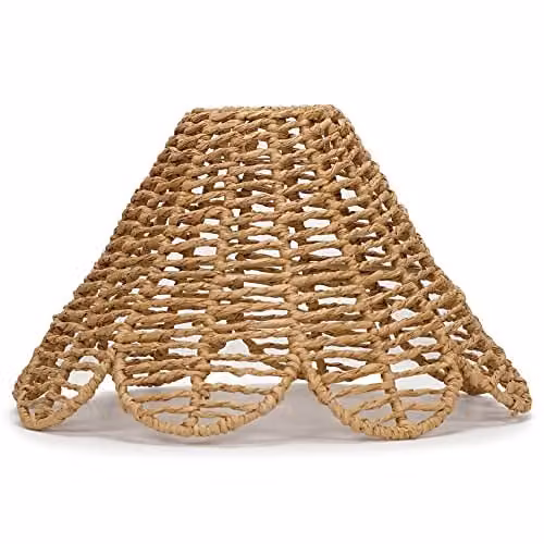 MiniSun Modern Natural Brown Rattan Flower Scallop Edge Ceiling Light Shade, Width: 31 cm