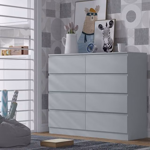 FWStyle Modern 8 Drawer Chest of Drawers in Matt Grey