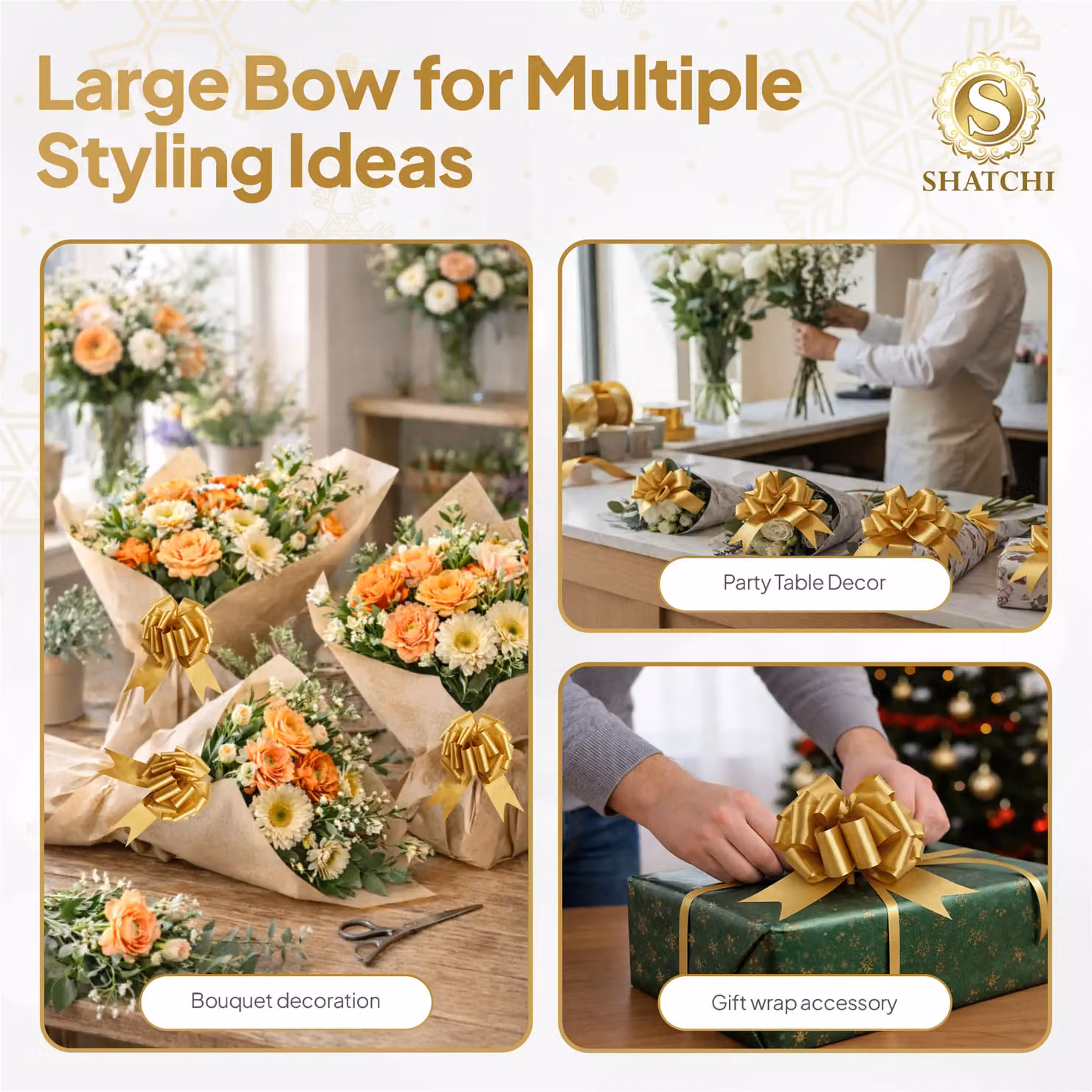 Shatchi Gold Pull Bows for Gift Wrap and Hampers, 30 Pieces, Diameter: 3 cm – 4
