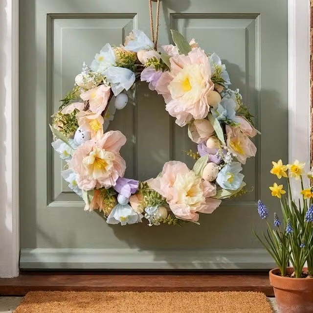 Garden Greatness Multicolour Spring Flowers and Easter Egg Hanging Wreath