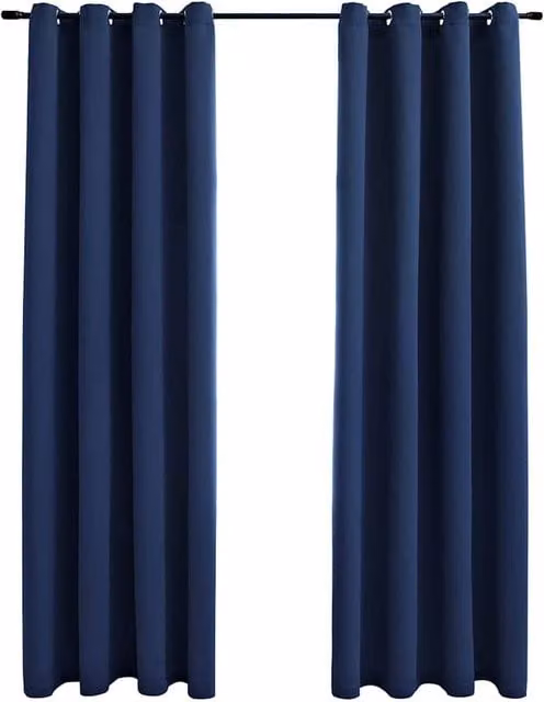 Berkfield Home Blue Blackout Fabric Curtains with Eyelets, 2 Pack, W: 140 cm, H: 245 cm – 1