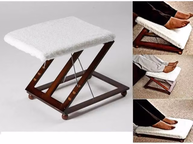 EONLION Adjustable White Fabric Stool with Wood Frame and Leg Rest, Height: 100 cm – 1