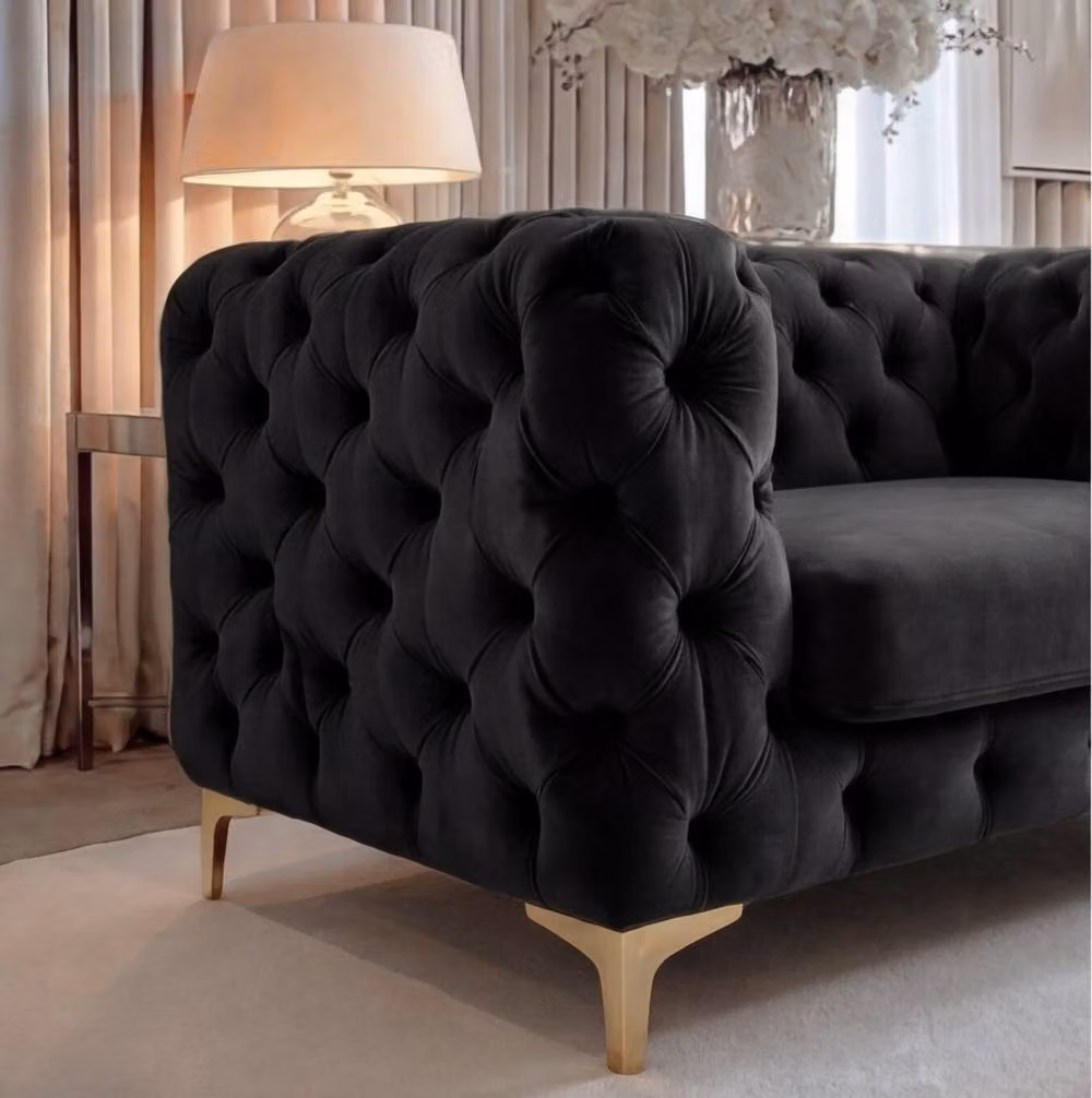 Sofaya Monaco Chesterfield Velvet Armchair in Black – 2