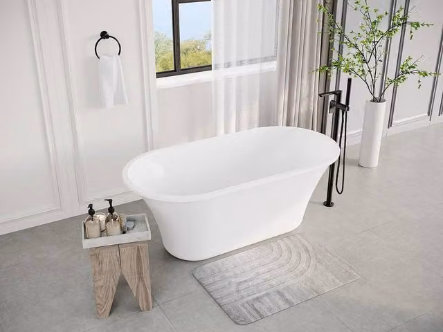 Vente-unique Designer Oval Freestanding Acrylic Bathtub in White, W/D/H: 150 x 75 x 58 cm – 1