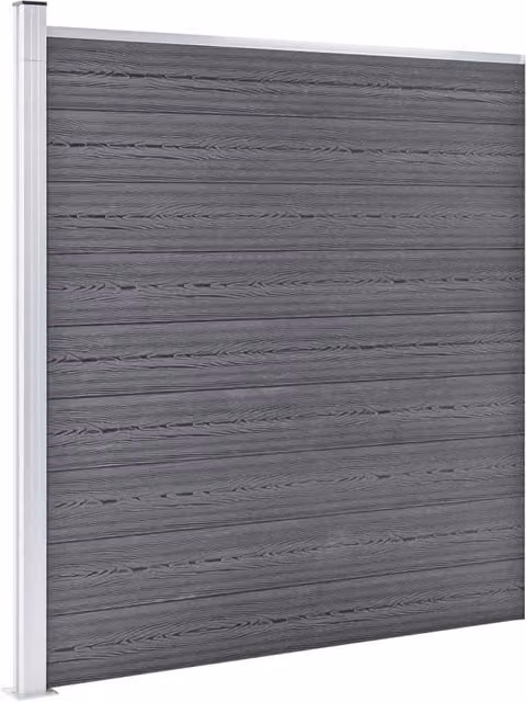 Berkfield Home Grey WPC and Aluminium Garden Fence W: 1218 cm, H: 186 cm – 1