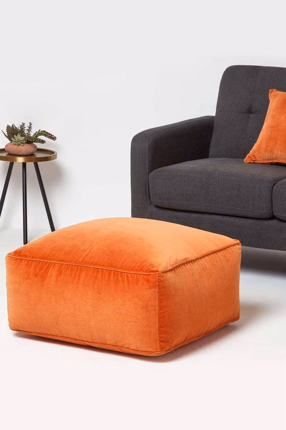 Homescapes Velvet Bean Cube Pouffe in Orange, W/D/H: 60 x 60 x 27 cm – 2