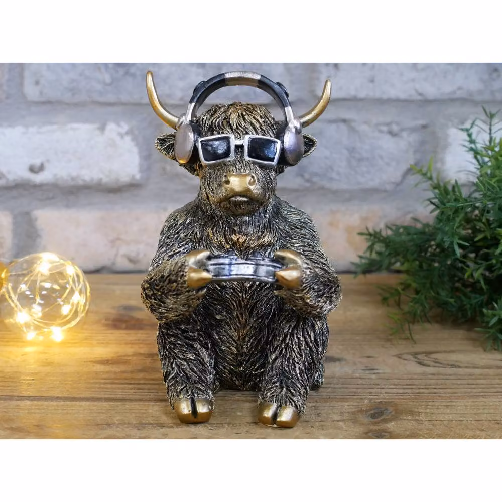 Gifts Direct 2 U Cool Bronze Highland Cow Gamer Ornament with Headphones – 3