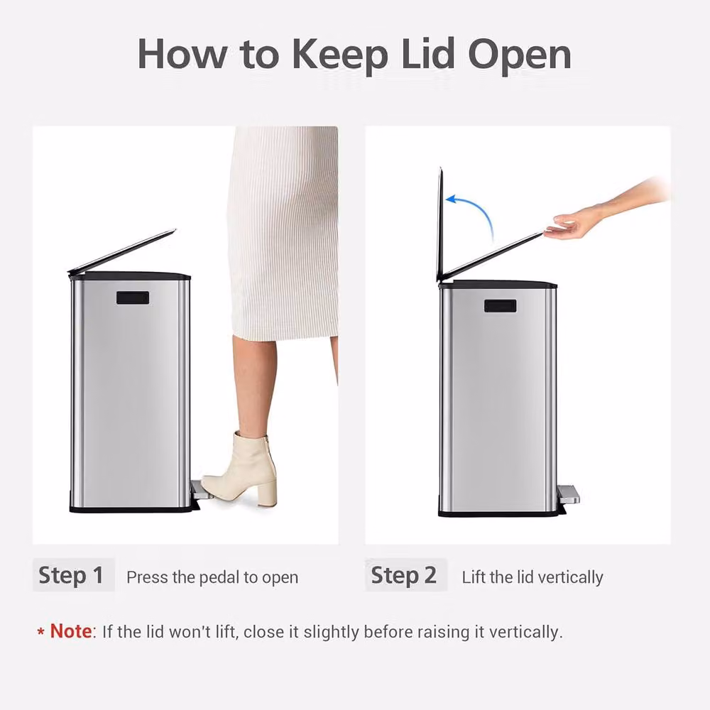 London Boutique Stainless Steel Double Kitchen Trash Can with Soft-Close Lid and Pedal, Silver, 2 x 30L – 4
