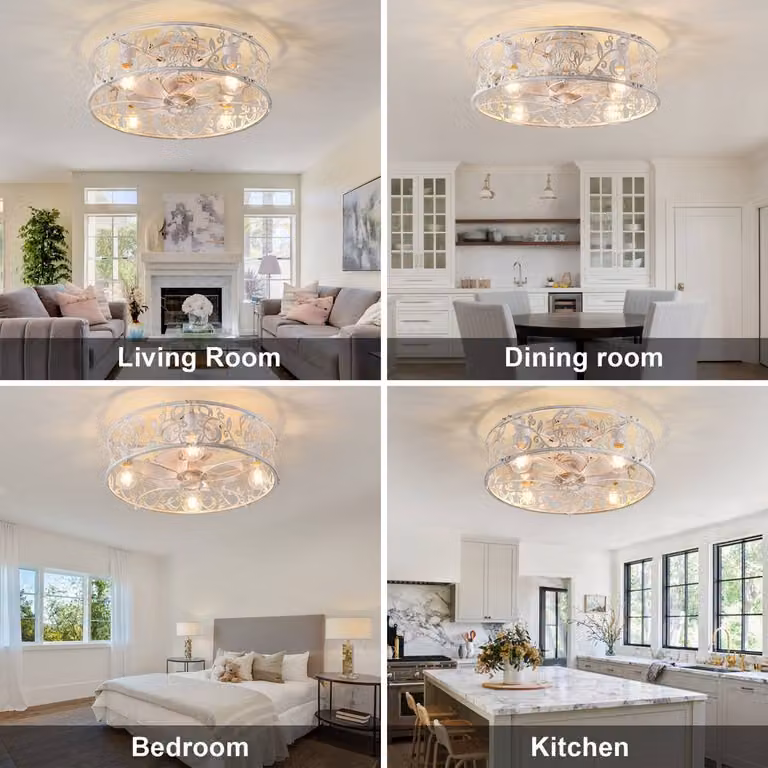 NIVOR 20 inch White and Gold/Brass Caged Bladeless Ceiling Fan with Light and Remote Control