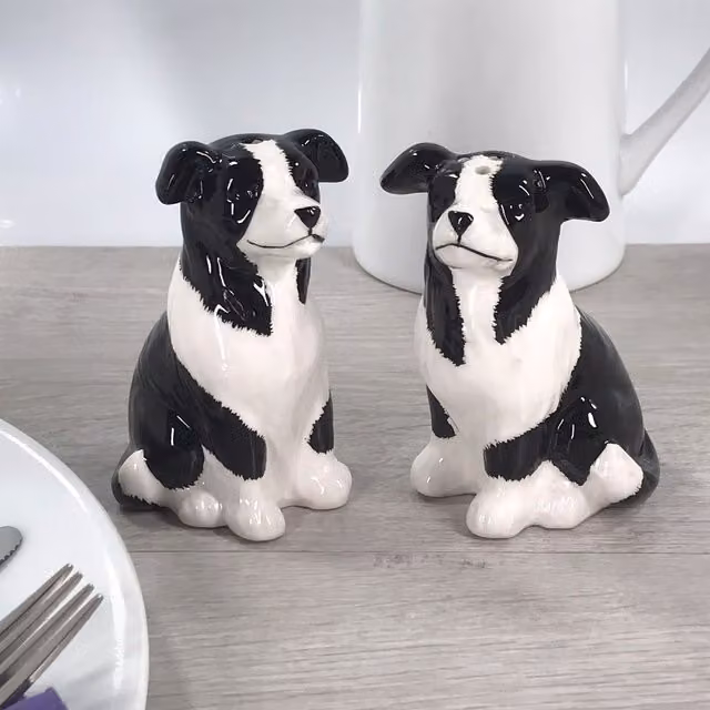 Animal Crackers Border Collie Ceramic Salt and Pepper Shaker Set in Black