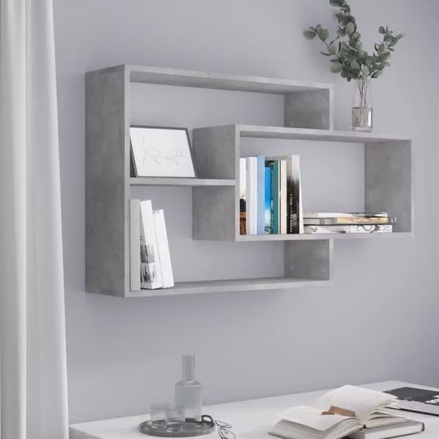 Berkfield Home Wall Mounted Shelf in Concrete Grey, W: 104 cm, D: 20 cm, H: 58.5 cm
