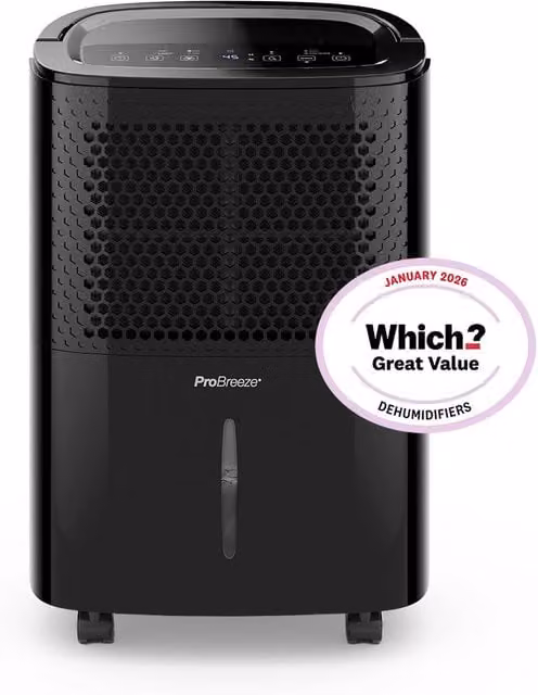 Pro Breeze 12L Low Energy Dehumidifier with Built-in Hygrostat in Black – 1