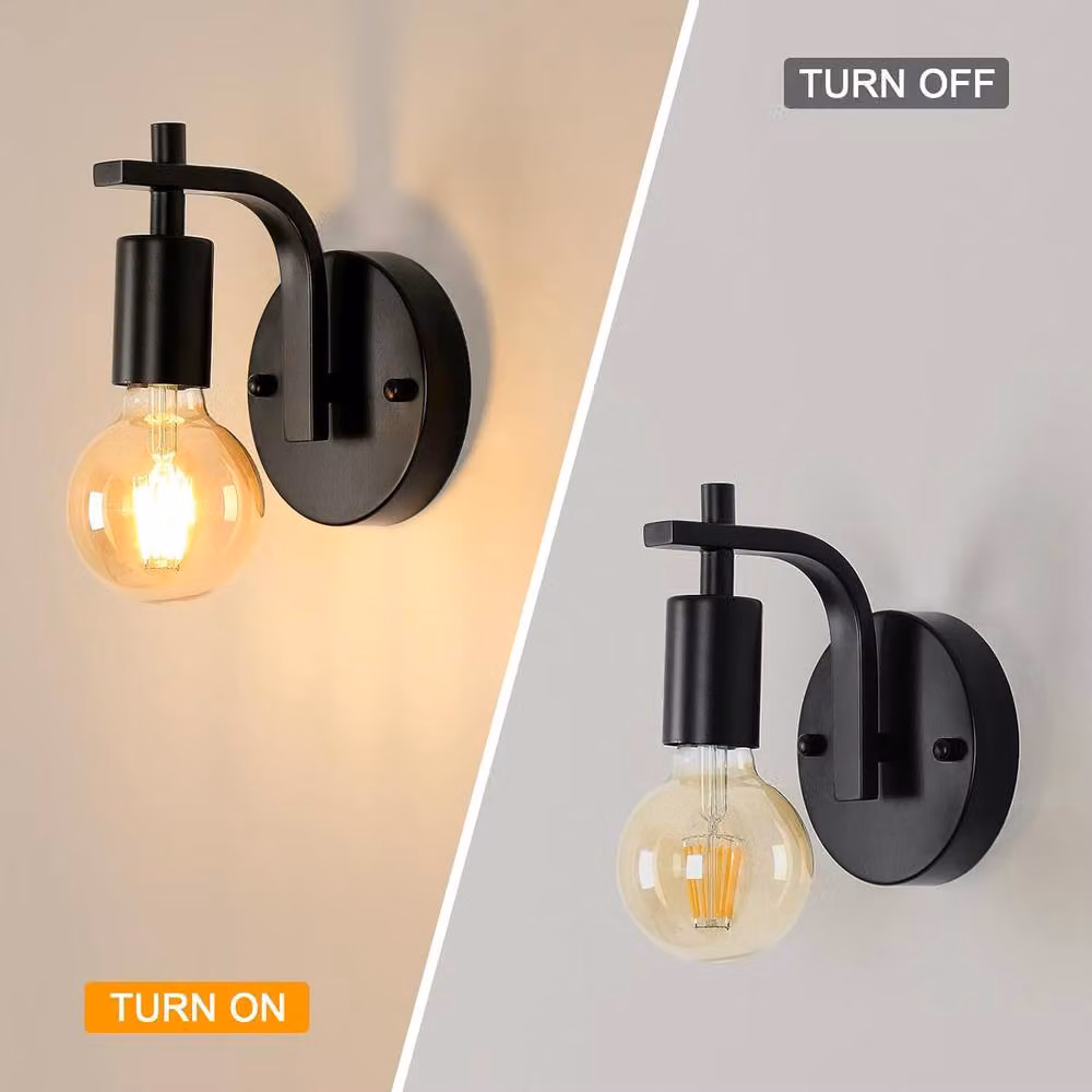 Goeco Set of 2 Vintage Industrial Metal Wall Lights in Black with E27 LED Compatibility – 3