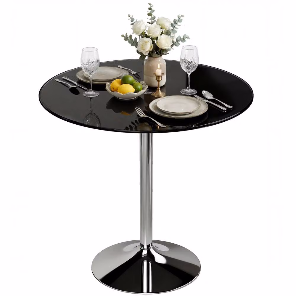 HOMCOM Round Bar Table with Black Tempered Glass Top and Steel Frame, W/D/H: 80 x 80 x 77 cm – 2